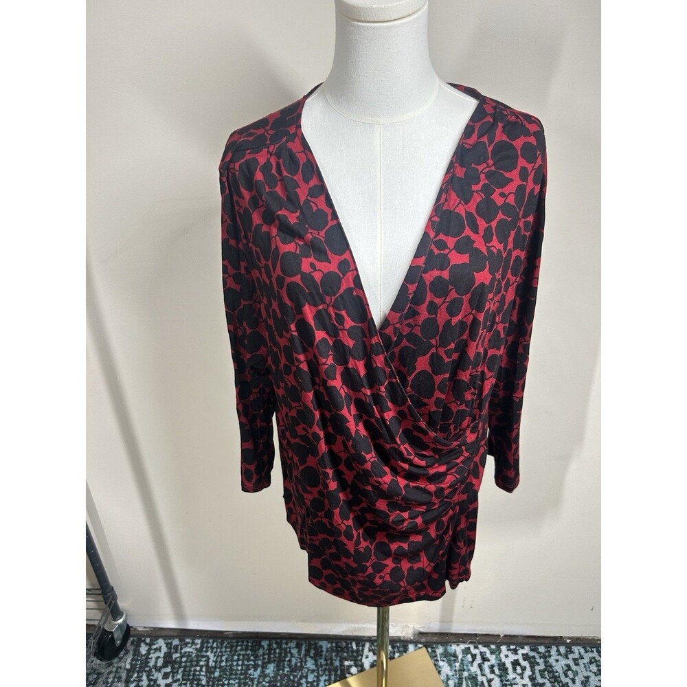 Talbots Women's Pullover Plus 3X red black Crisscross Front Stretch 252